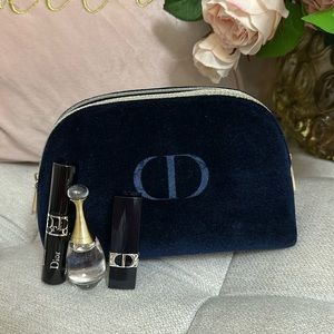 Dior Makeup Bag Satin Gold with samples.